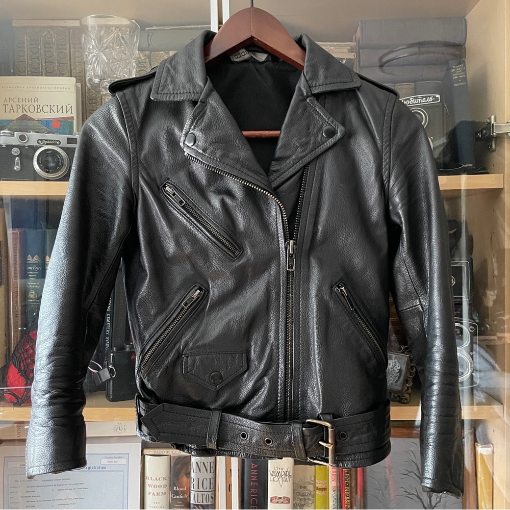 XS Black Genuine Leather Vintage Biker Jacket